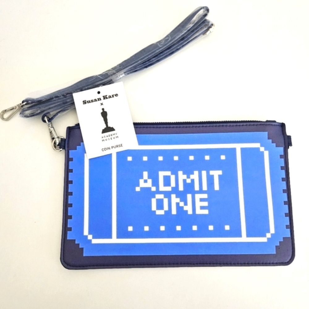 NWT Susan Kare x Academy Purse Admit One Ticket Crossbody Zip Coin Purse Blue